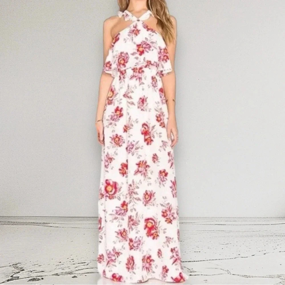 TULAROSA Red Floral Maxi Dress Ruffle Straps Size S - Picture 14 of 14